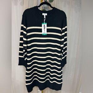Jessica Simpson Striped Sweater Dress Black Cream Knit Long Sleeve Size XL NWT